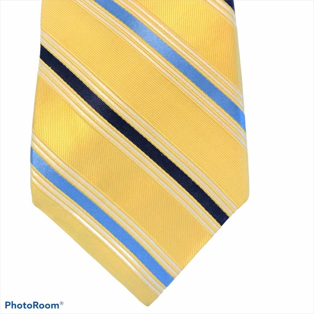 IKE BEHAR Silk Tie Yellow Blue Black Striped